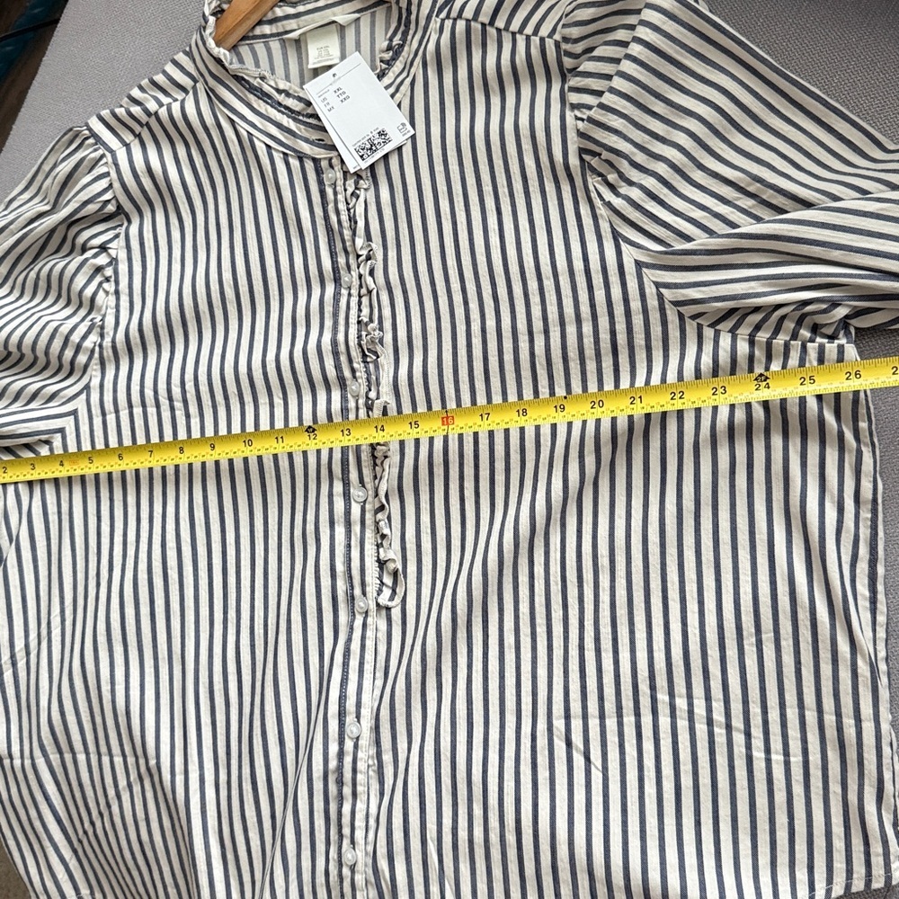 H&M Ruffled Trimmed Twill Blouse Navy and White Striped Shirt Size XXL - Picture 6 of 9